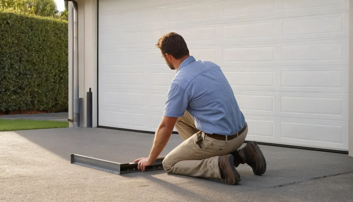 A garage door provider checking a door track in the Long Beach area